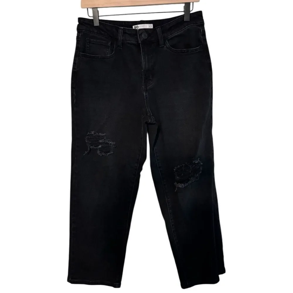 SO Black High Rise Distressed Straight Leg Jeans